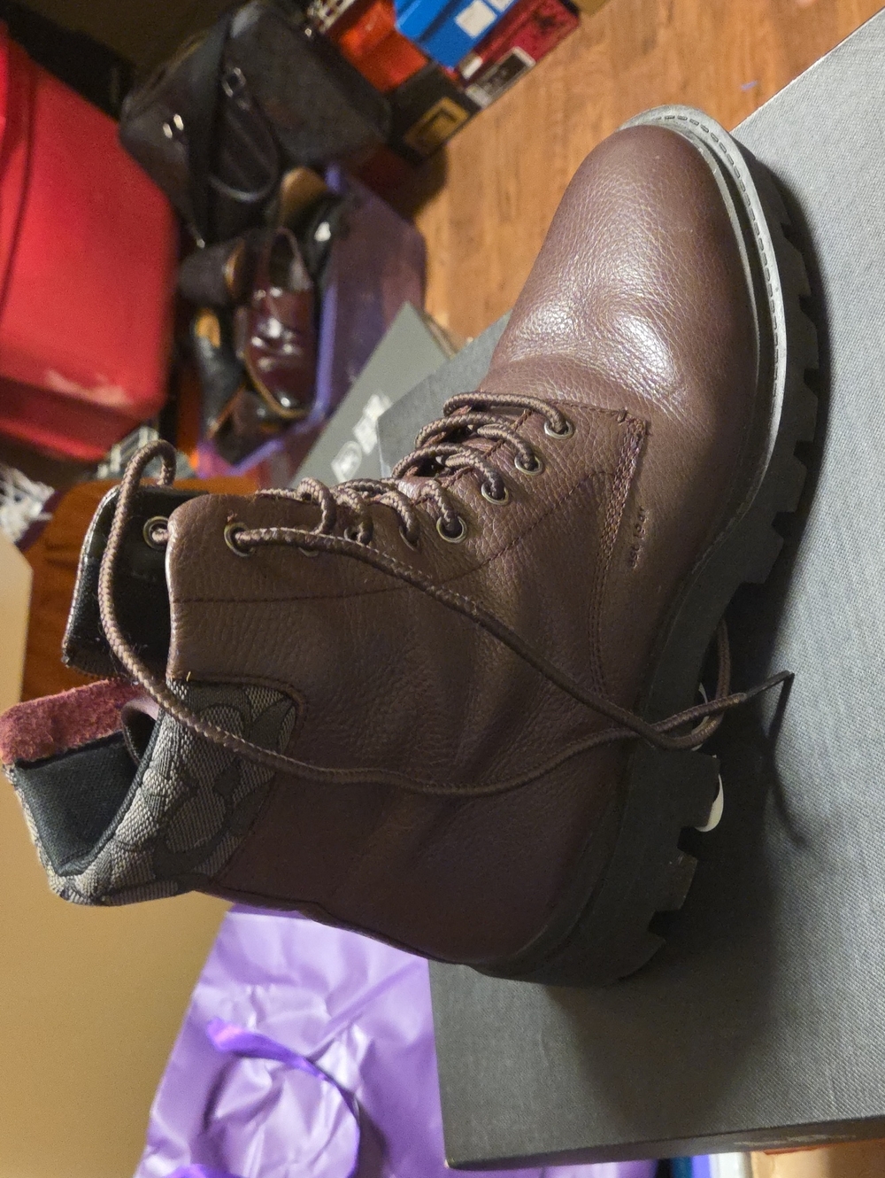 Coach Men's Dark Brown Leather Lace-Up Combat Boots